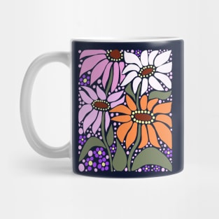 Cute pink white and orange summer wildflowers boho Art style Mug